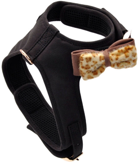 Small - 1 count Coastal Pet Accent Microfiber Dog Harness Mod Black with Leopard Bow