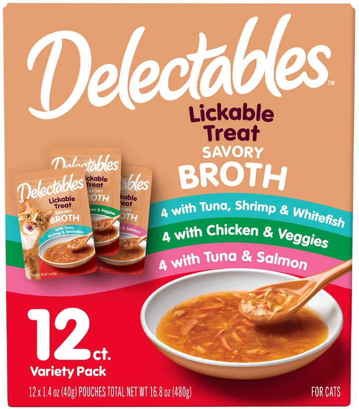 12 count Hartz Delectables Savory Broth Lickable Treat for Cats Variety Pack