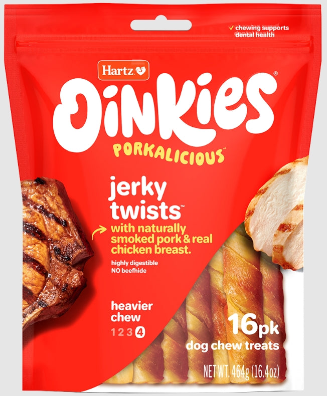 16 count Hartz Oinkies Porkalicious Jerky Twists for Dogs