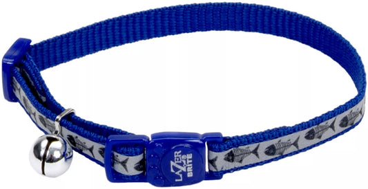 8-12"L x 3/8"W Coastal Pet Lazer Brite Reflective Adjustable Breakaway Cat Collar Blue Fish Bones