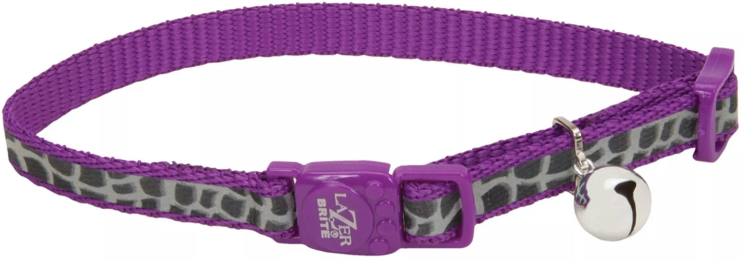 8-12"L x 3/8"W Coastal Pet Lazer Brite Reflective Adjustable Breakaway Cat Collar Purple Animal Print