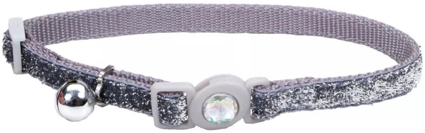 8-12"L x 3/8"W Coastal Pet Safe Cat Jeweled Buckle Adjustable Breakaway Collar Silver Glitter