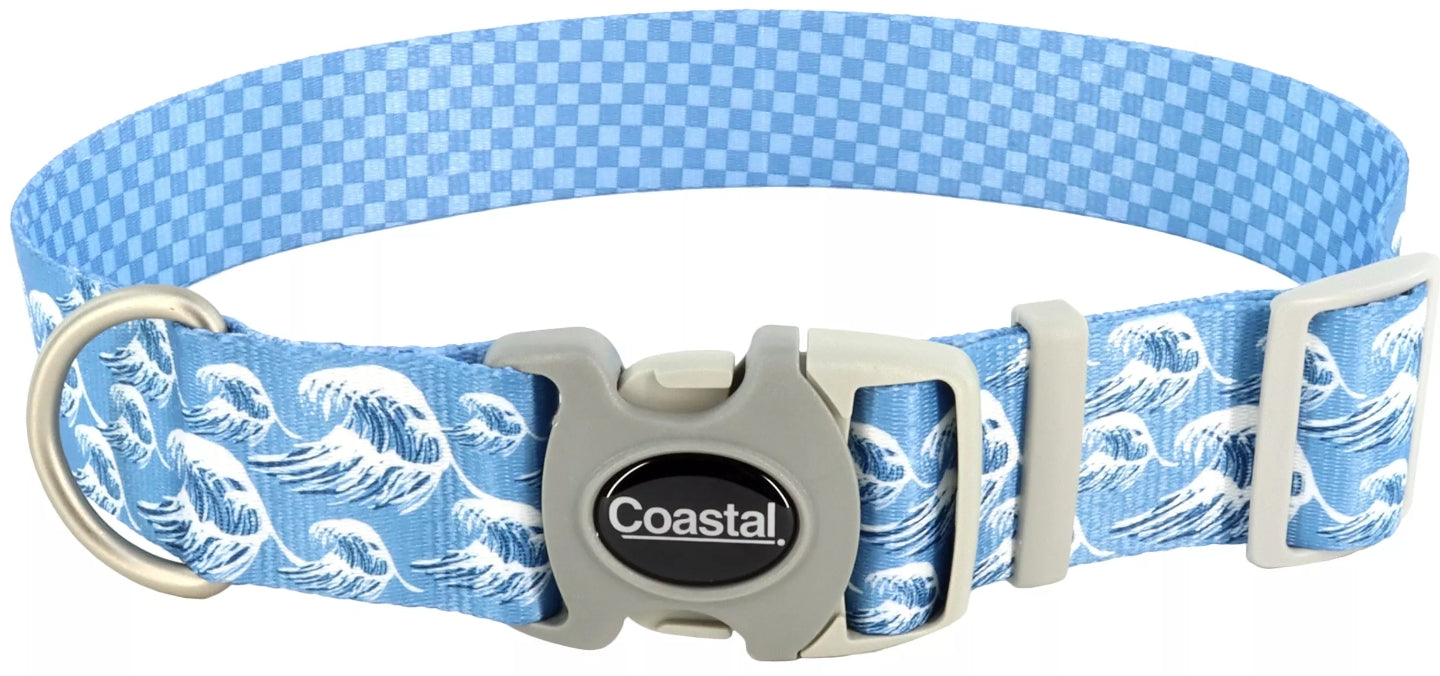 12-18"L x 1"W Coastal Pet Sublime Adjustable Dog Collar Blue Waves