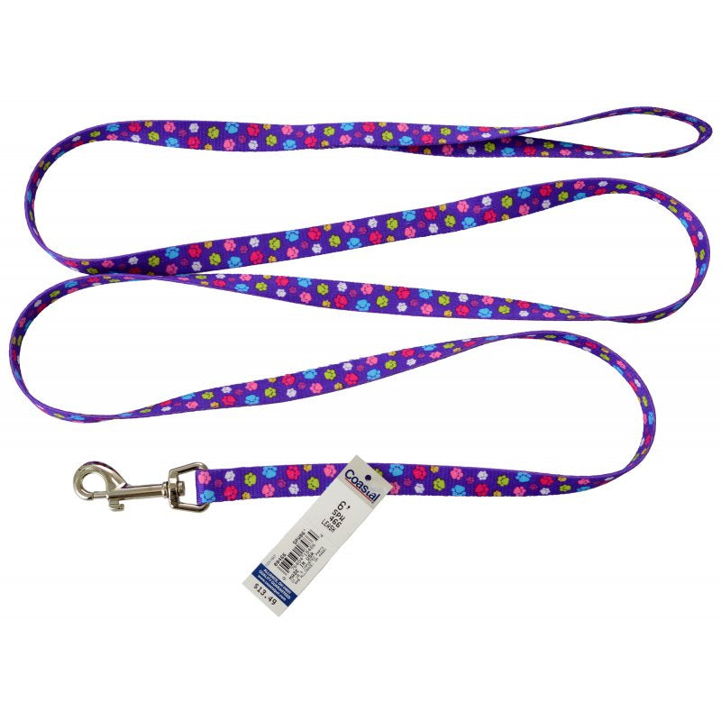 6 feet x 5/8"W Coastal Pet Attire Styles Nylon Dog Leash Special Paw