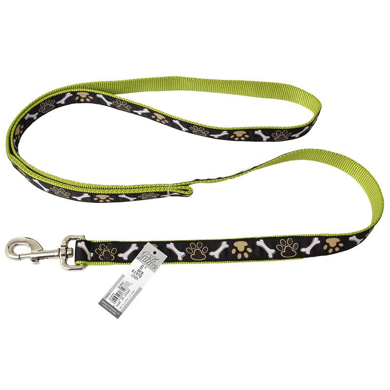 6 feet x 1"W Coastal Pet Attire Ribbon Nylon Dog Leash Brown Paws and Bones