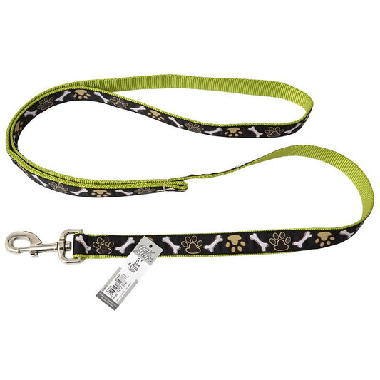 6 feet x 1"W Coastal Pet Attire Ribbon Nylon Dog Leash Brown Paws and Bones