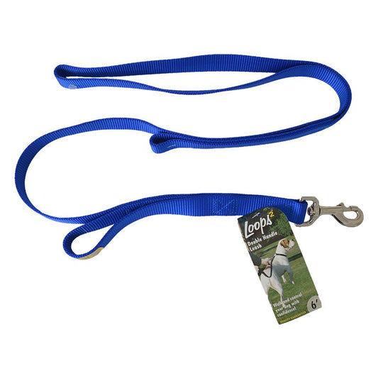 6"L x 1"W Coastal Pet Loops 2 Double Nylon Handle Leash Blue