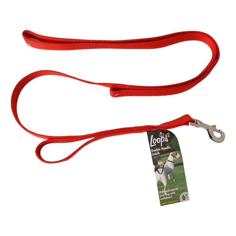 6"L x 1"W Coastal Pet Loops 2 Double Nylon Handle Leash Red