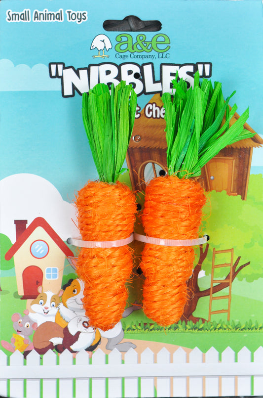 2 count AE Cage Company Nibbles Carrot Loofah Chew Toys with Jute