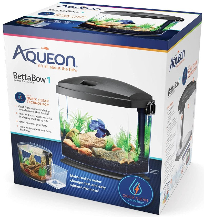 1 gallon Aqueon BettaBow 1 with Quick Clean Technology Aquarium Kit Black