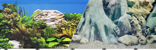 1 count Blue Ribbon Tree Trunks / Freshwater White Rocks Double Sided Aquarium Background