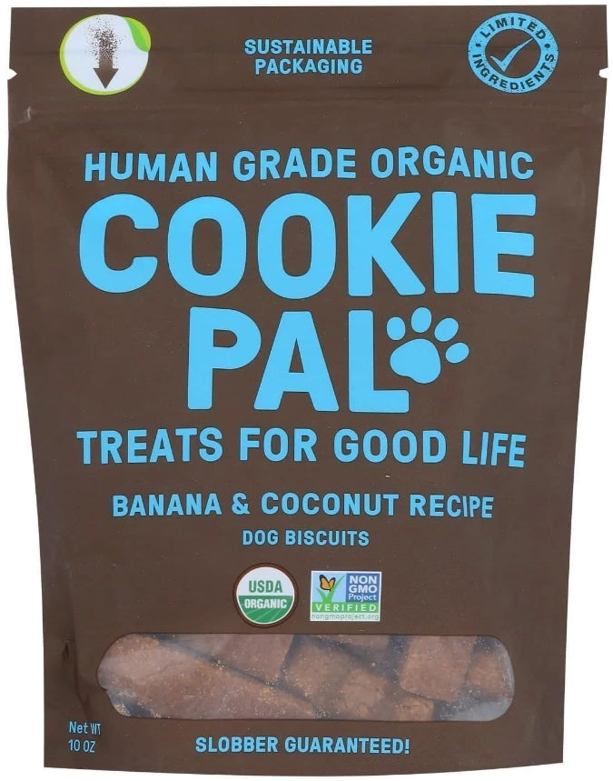 10 oz Cookie Pal Organic Dog Biscuits with Banana and Coconut