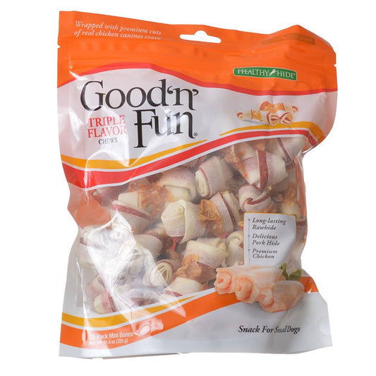 25 count Healthy Hide Good'n' Fun Triple-Flavor Chews Mini Beef, Pork and Chicken