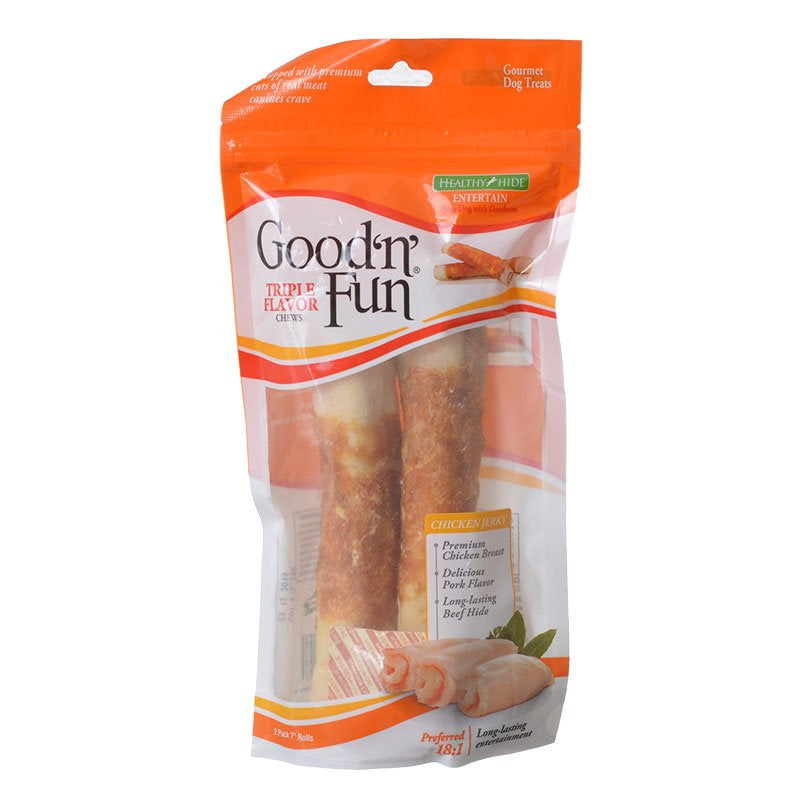 2 count Healthy Hide Good'n' Fun Triple-Flavor Chews Beef, Pork and Chicken