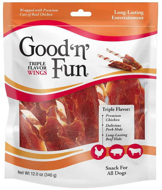 12 oz Healthy Hide Good n Fun Triple-Flavor Wings Chicken, Pork and Beef Hide