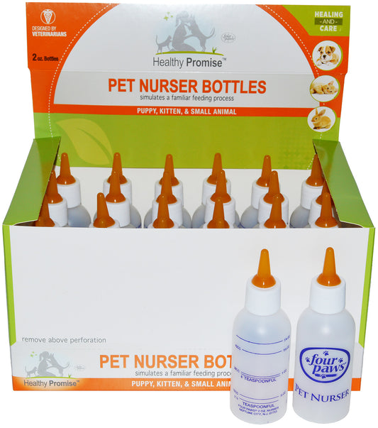 24 count Four Paws Healthy Promise Pet Nurser Bottles Simulates a Familiar Feeding Process for Puppies, Kittens and Small Animals