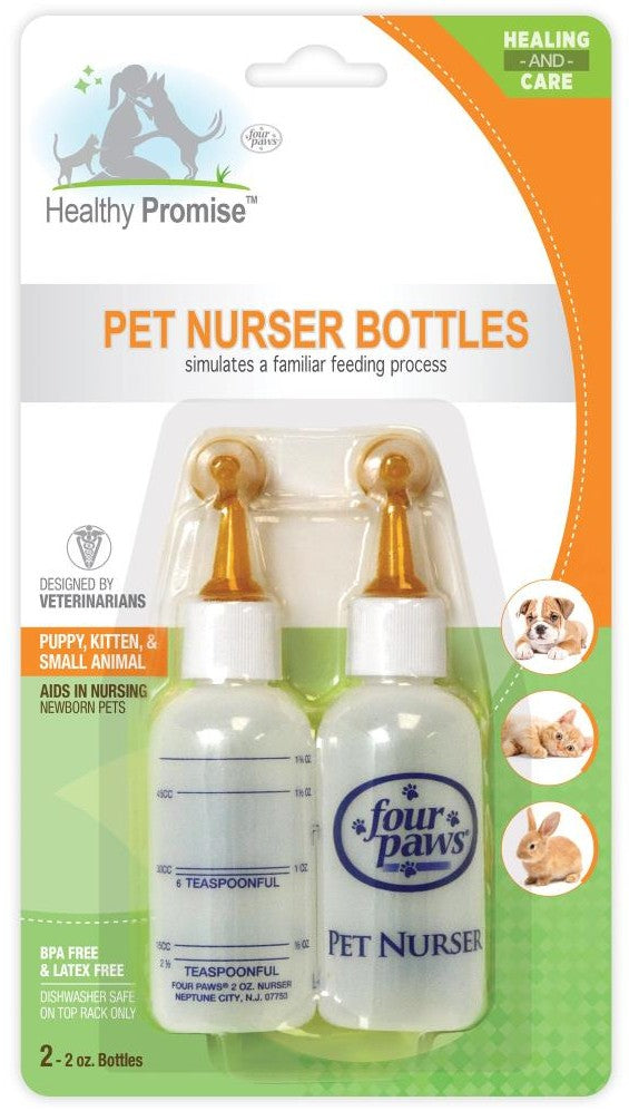 2 count Four Paws Healthy Promise Pet Nurser Bottles Simulates a Familiar Feeding Process for Puppies, Kittens and Small Animals