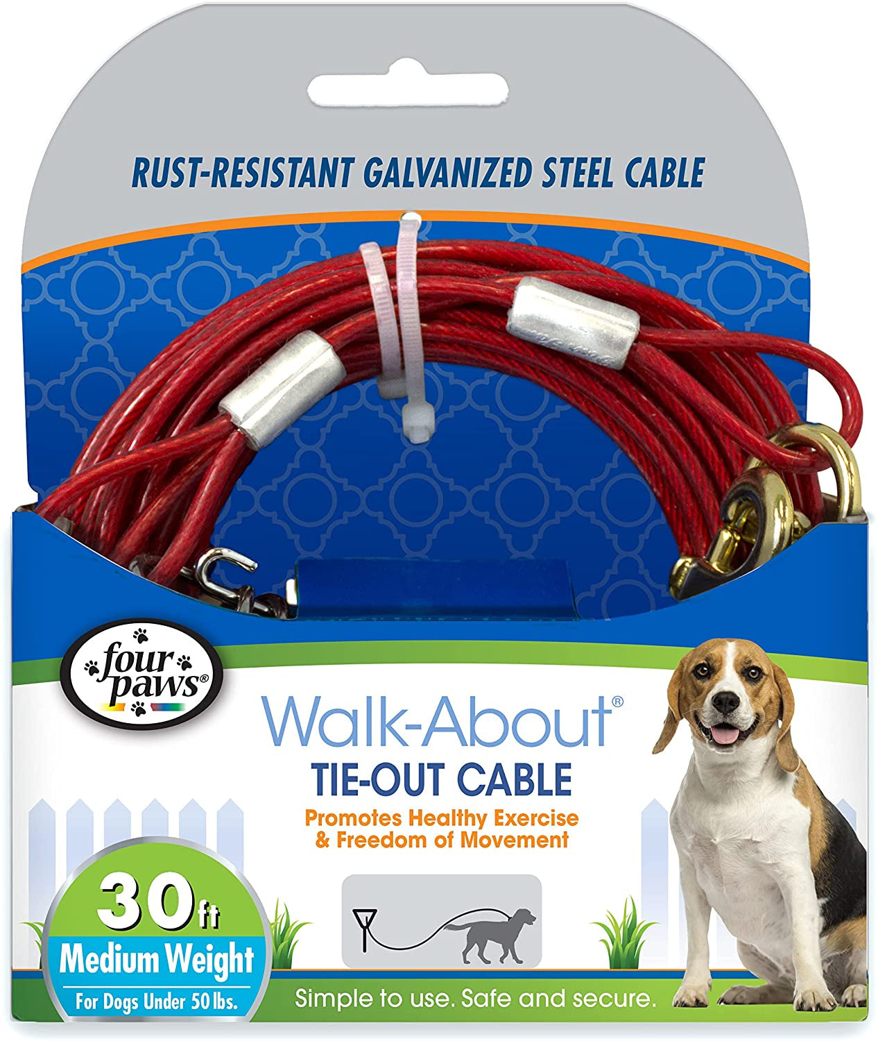 30' long - 1 count Four Paws Walk About Tie Out Cable Medium Weight for Dogs