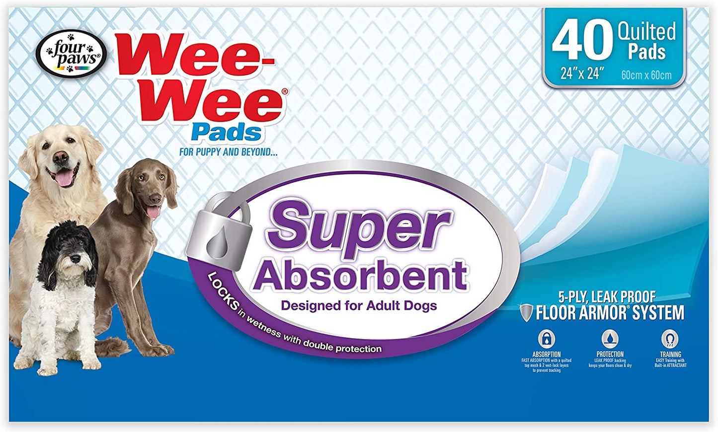 40 count Four Paws Wee Wee Pads Super Absorbent