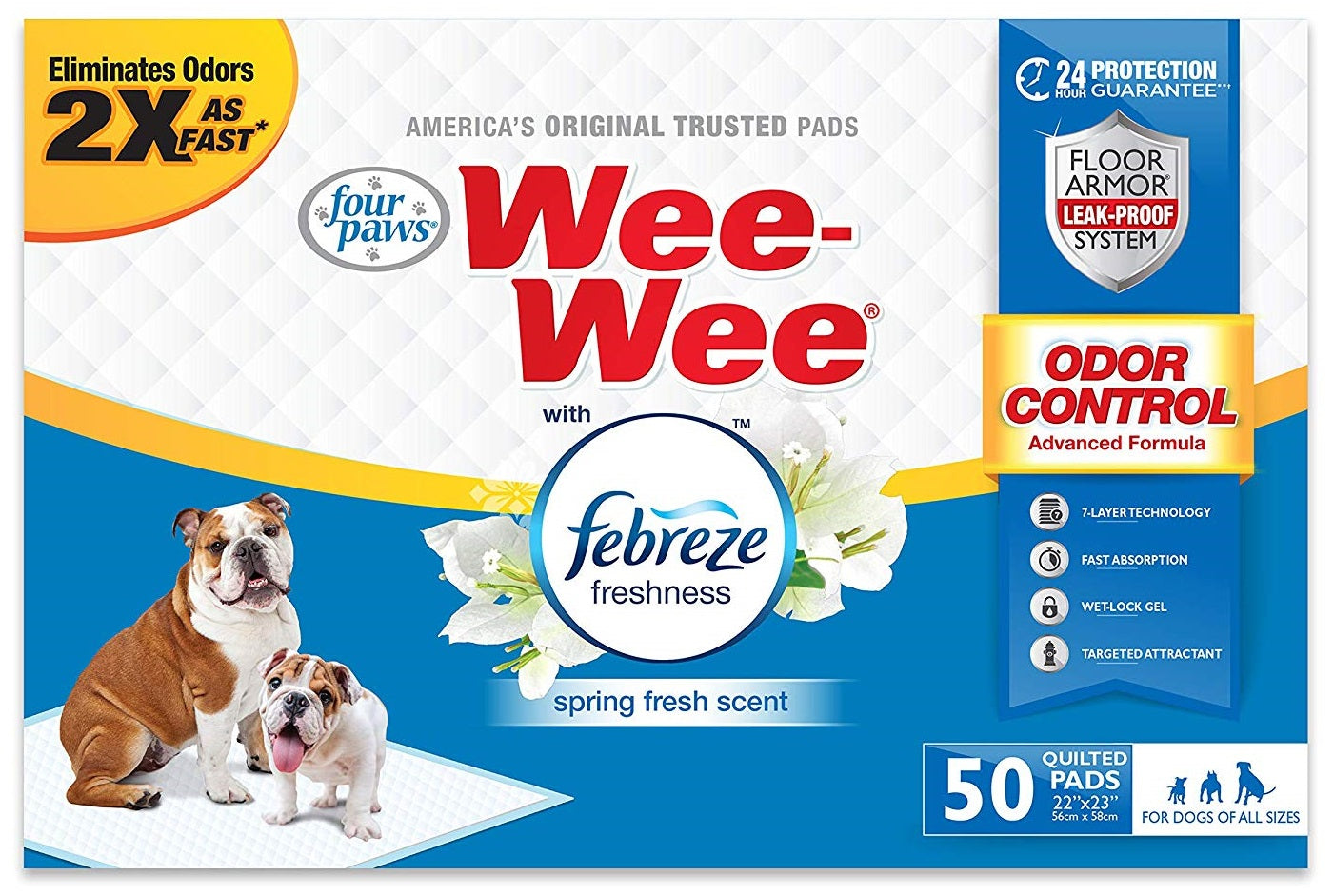 50 count Four Paws Wee Wee Odor Control Pads with Fabreze Freshness