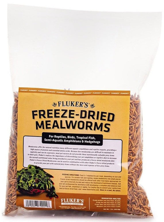 1 lb Flukers Freeze-Dried Mealworms for Reptiles, Birds, Tropical Fish, Amphibians and Hedgehogs