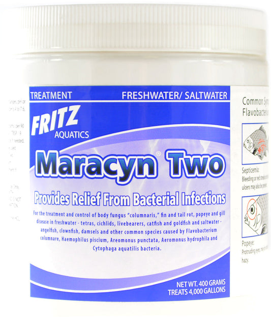 400 gram Fritz Aquatics Maracyn Two Bacterial Treatment Powder for Freshwater and Saltwater Aquariums Jar