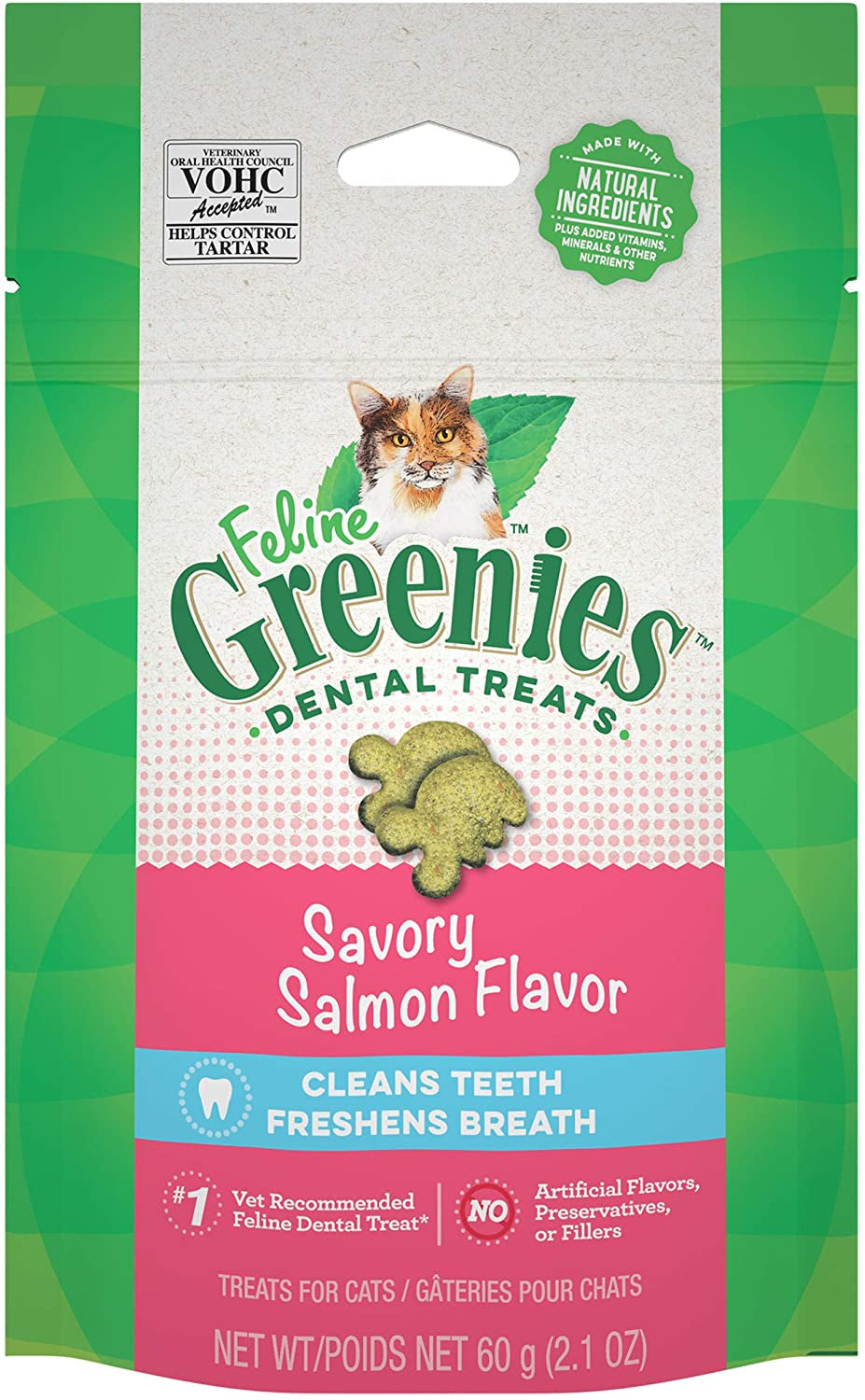 2.5 oz Greenies Feline Natural Dental Treats Tempting Salmon Flavor