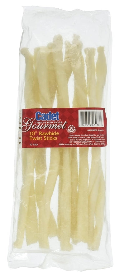 10 count Cadet Premium Grade Beef Hide Twist Sticks 10 Inch