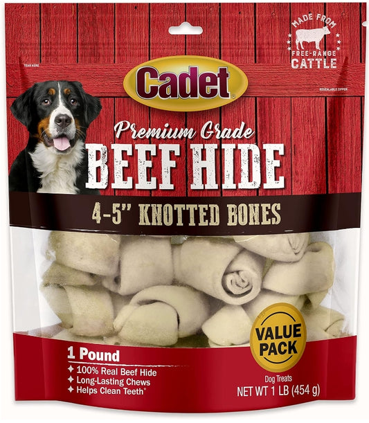 1 lb Cadet Premium Grade Beef Hide Knotted Bones 4 Inch