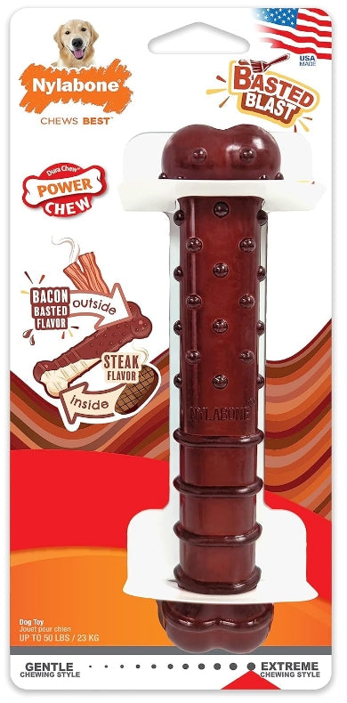 1 count Nylabone Power Chew Basted Blast Chew Bone Bacon and Steak Flavor Giant