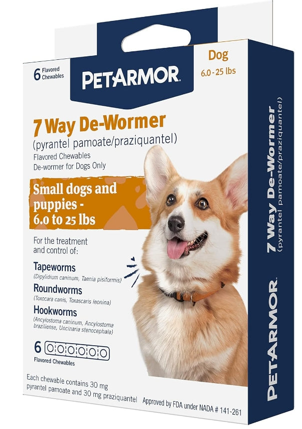 6 count PetArmor 7 Way De-Wormer for Small Dogs and Puppies 6-25 Pounds