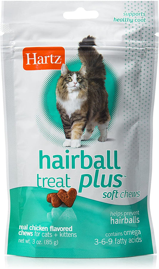 3 oz Hartz Hairball Remedy Plus Soft Chews for Cats and Kittens Savory Chicken Flavor