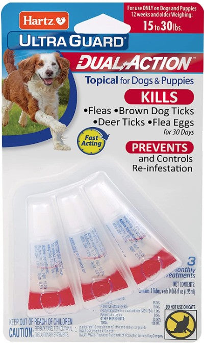 3 count Hartz UltraGuard Dual Action Topical Flea and Tick Prevention for Small Dogs (15 - 30 lbs)