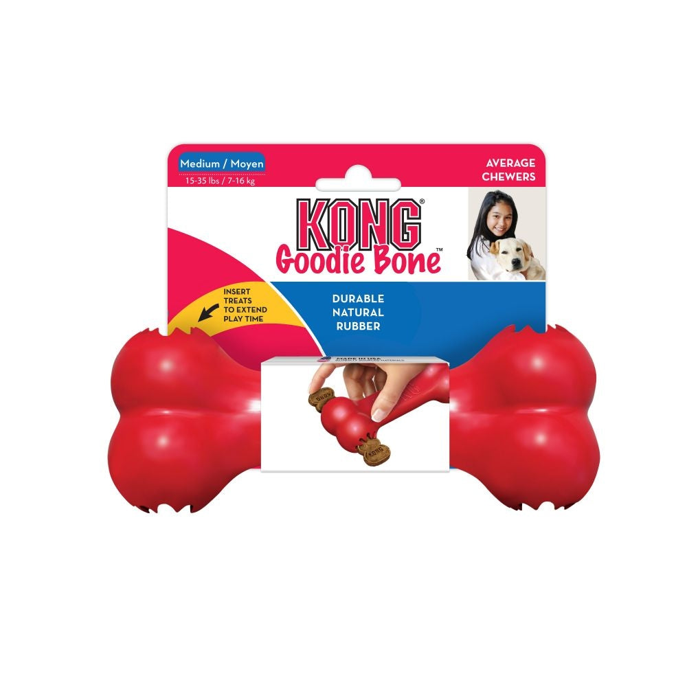 Medium - 1 count KONG Goodie Bone Durable Rubber Dog Chew Toy Red