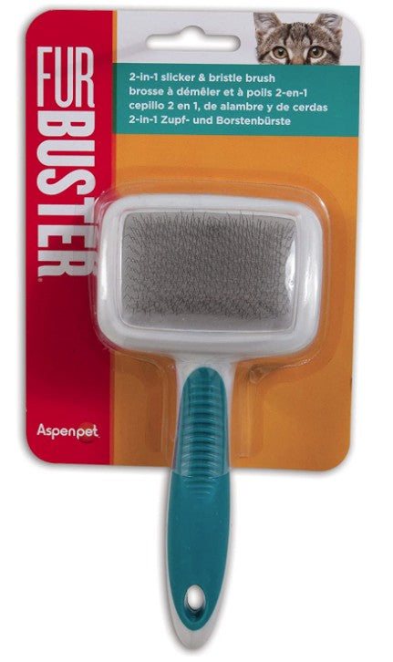 1 count JW Pet Furbuster 2-In-1 Slicker and Bristle Brush for Cats