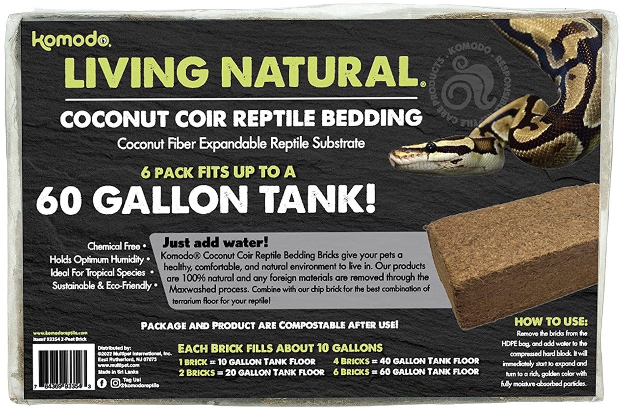 3 count Komodo Living Natural Coconut Coir Reptile Bedding Brick