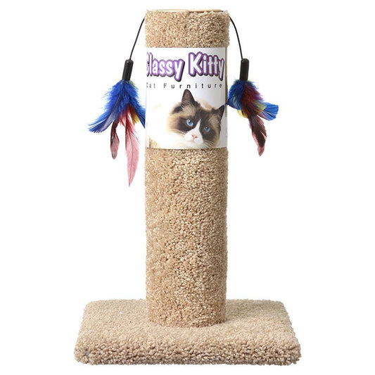 17" tall North American Classy Kitty Cat Scratching Post with Feathers