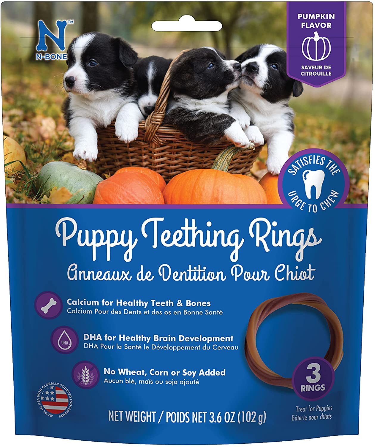 3 count N-Bone Puppy Teething Ring Pumpkin