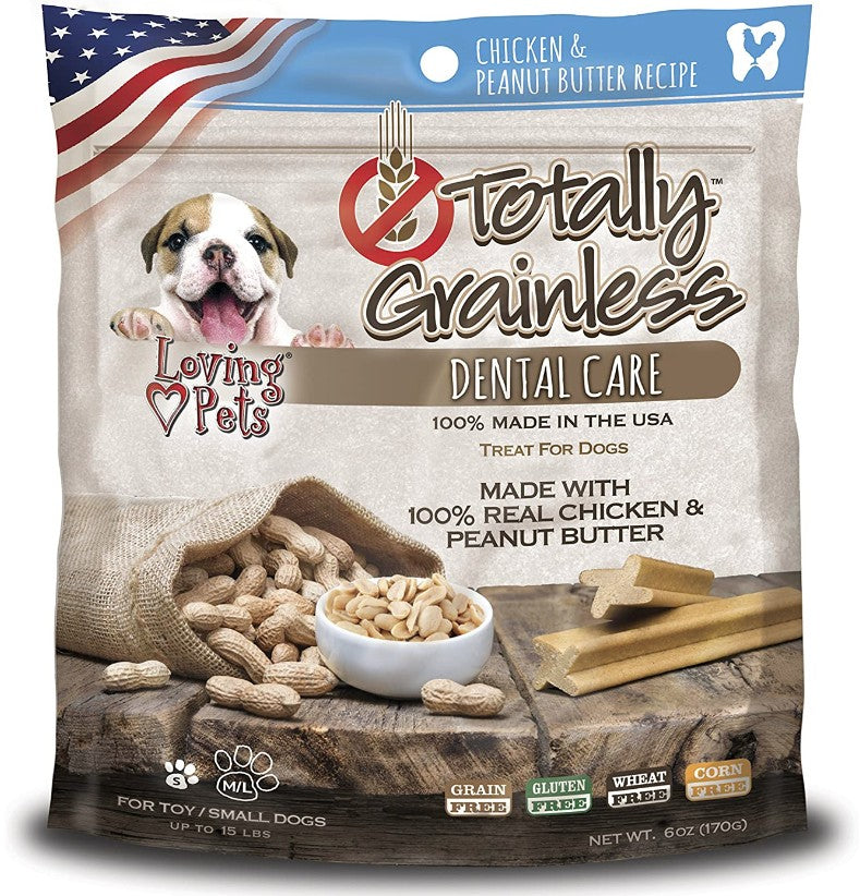 6 oz Loving Pets Totally Grainless Chicken and Peanut Butter Dental Chews Small