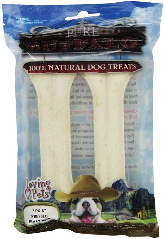 2 count Loving Pets Pure Buffalo Pressed Bully Bones Medium