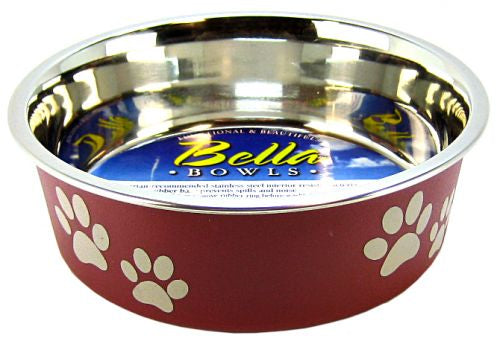 Small - 1 count Loving Pets Merlot Stainless Steel Dish With Rubber Base