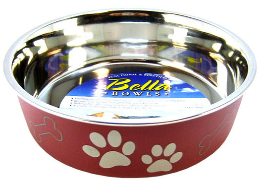 Medium - 1 count Loving Pets Merlot Stainless Steel Dish With Rubber Base