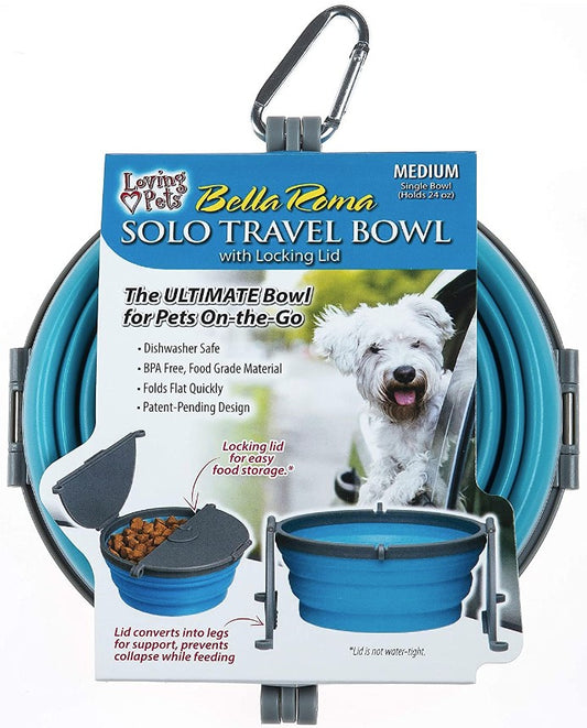 Medium - 1 count Loving Pets Bella Roma Blue Travel Bowl