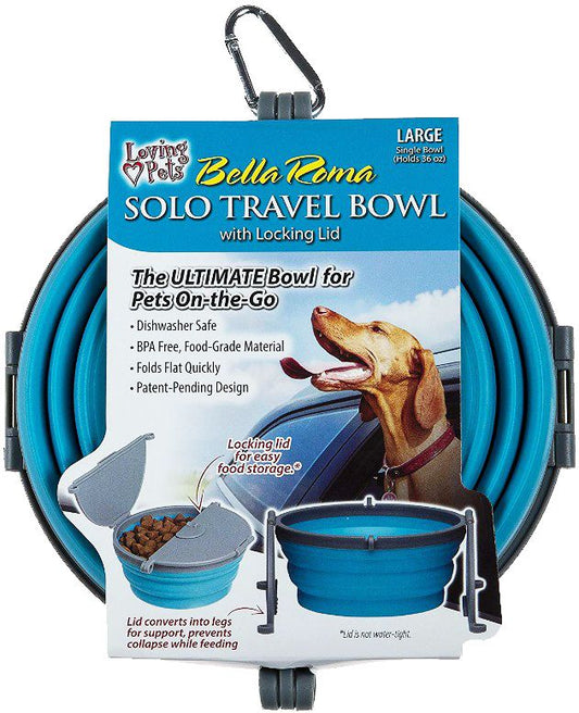 Large - 1 count Loving Pets Bella Roma Blue Travel Bowl