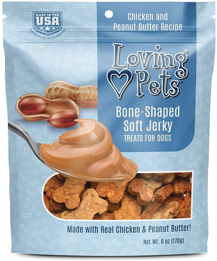 6 oz Loving Pets Bone-Shaped Soft Jerky Treats Peanut Butter