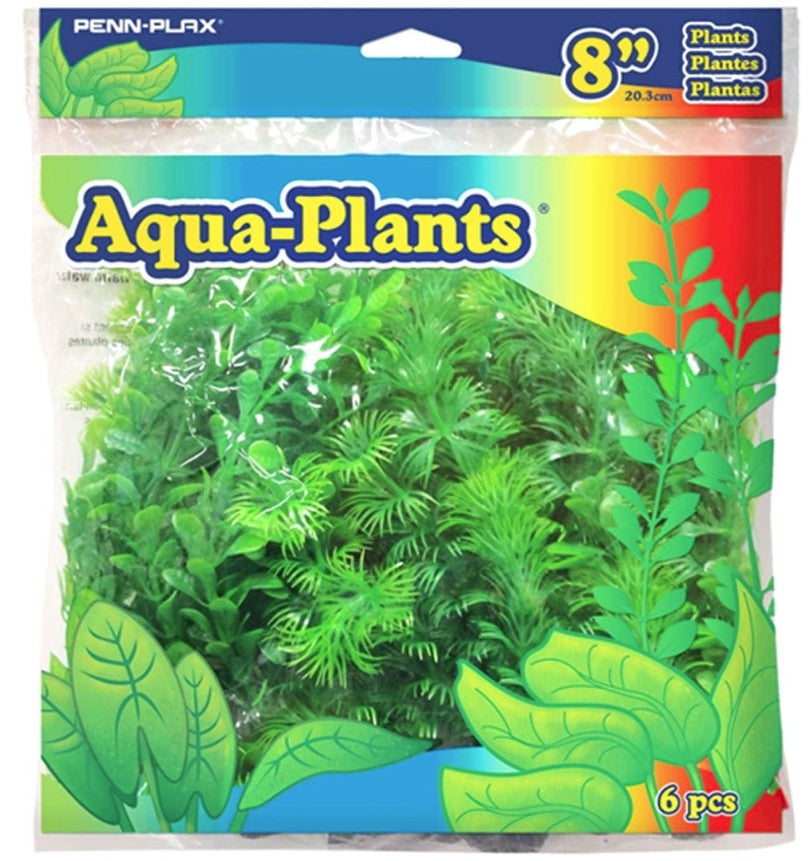 6 count Penn Plax Plastic Plant Pack 8" Green