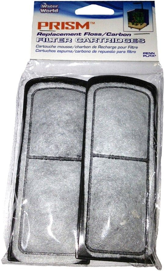 2 count Penn Plax Water World Prism Replacement Floss / Carbon Filter Cartridges