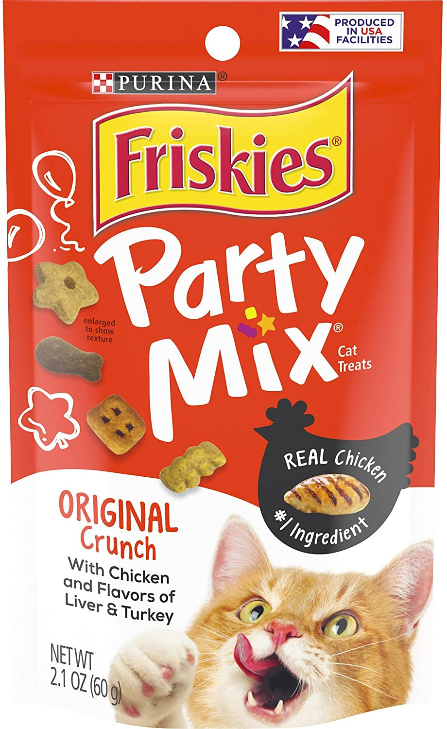 2.1 oz Friskies Party Mix Original Crunch with Chicken, ad Flavors of Liver and Turkey Cat Treats