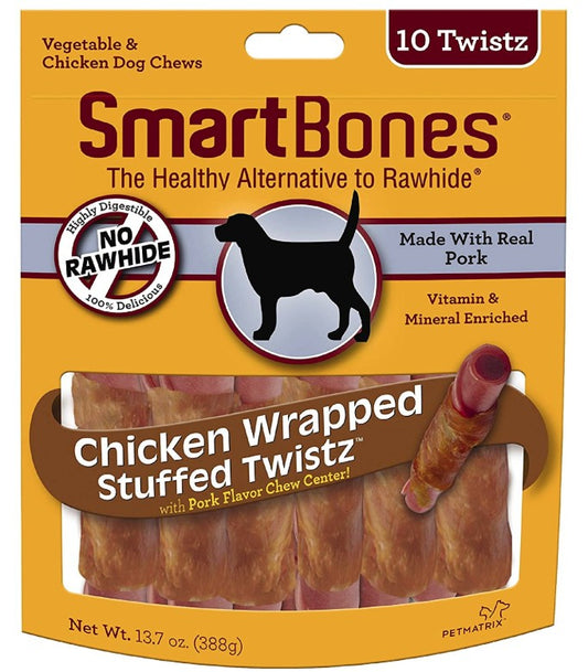 10 count SmartBones Stuffed Twistz Vegetable and Chicken Wrapped Pork Rawhide Free Dog Chew