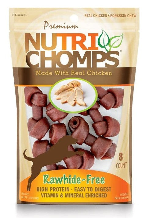 8 count Pork Chomps Premium Nutri Chomps Chicken Flavor Mini Knots